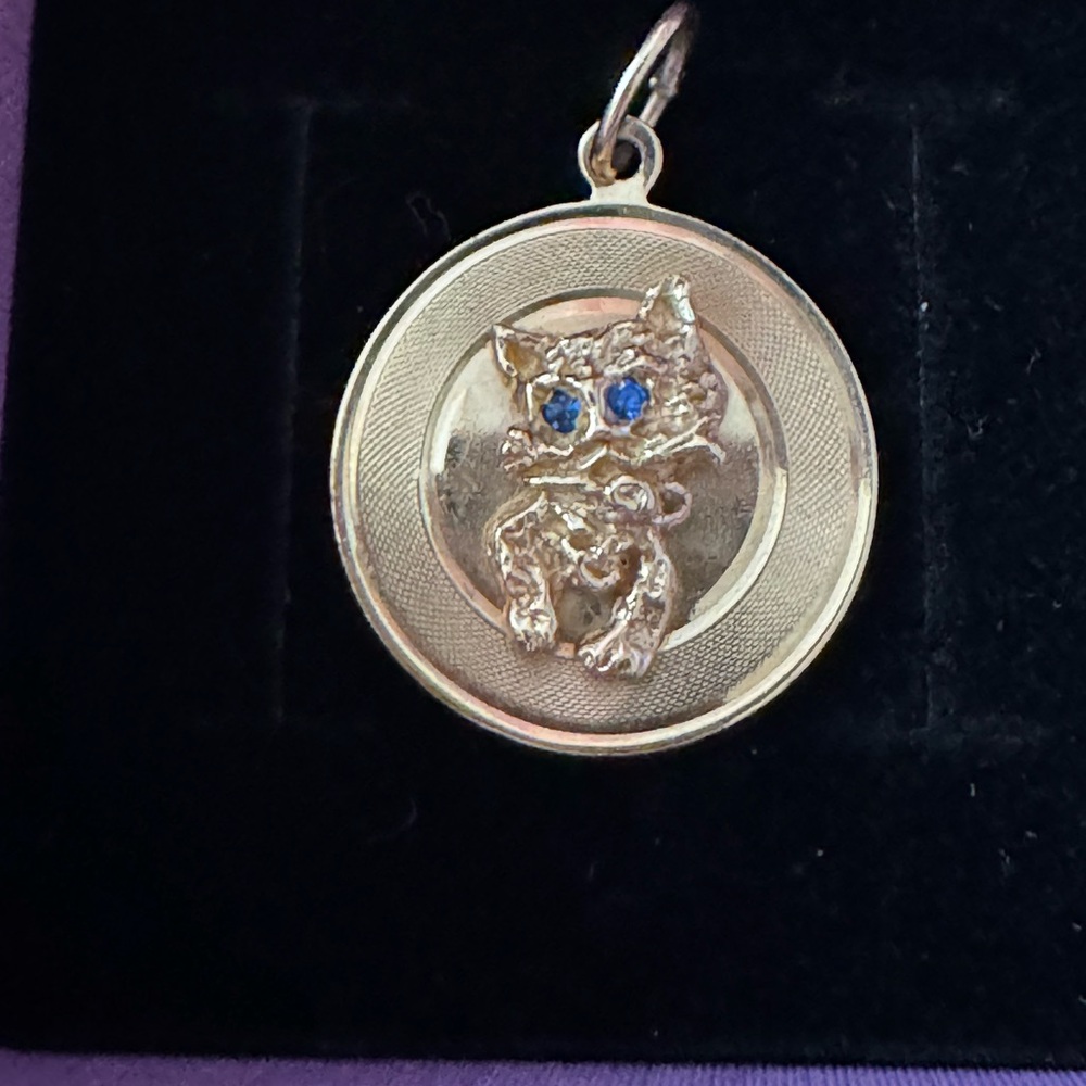 Vintage 14k Gold and Blue Topaz Cat Pendant 😻